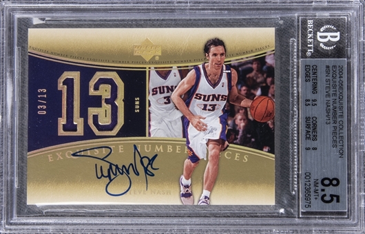 2004-05 UD "Exquisite Collection" Number Pieces Autographs #SN Steve Nash Signed Game Used Patch Card (#03/13) – BGS NM-MT+ 8.5/BGS 10